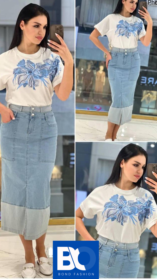 Woman Fashion Blue Collor Skirt